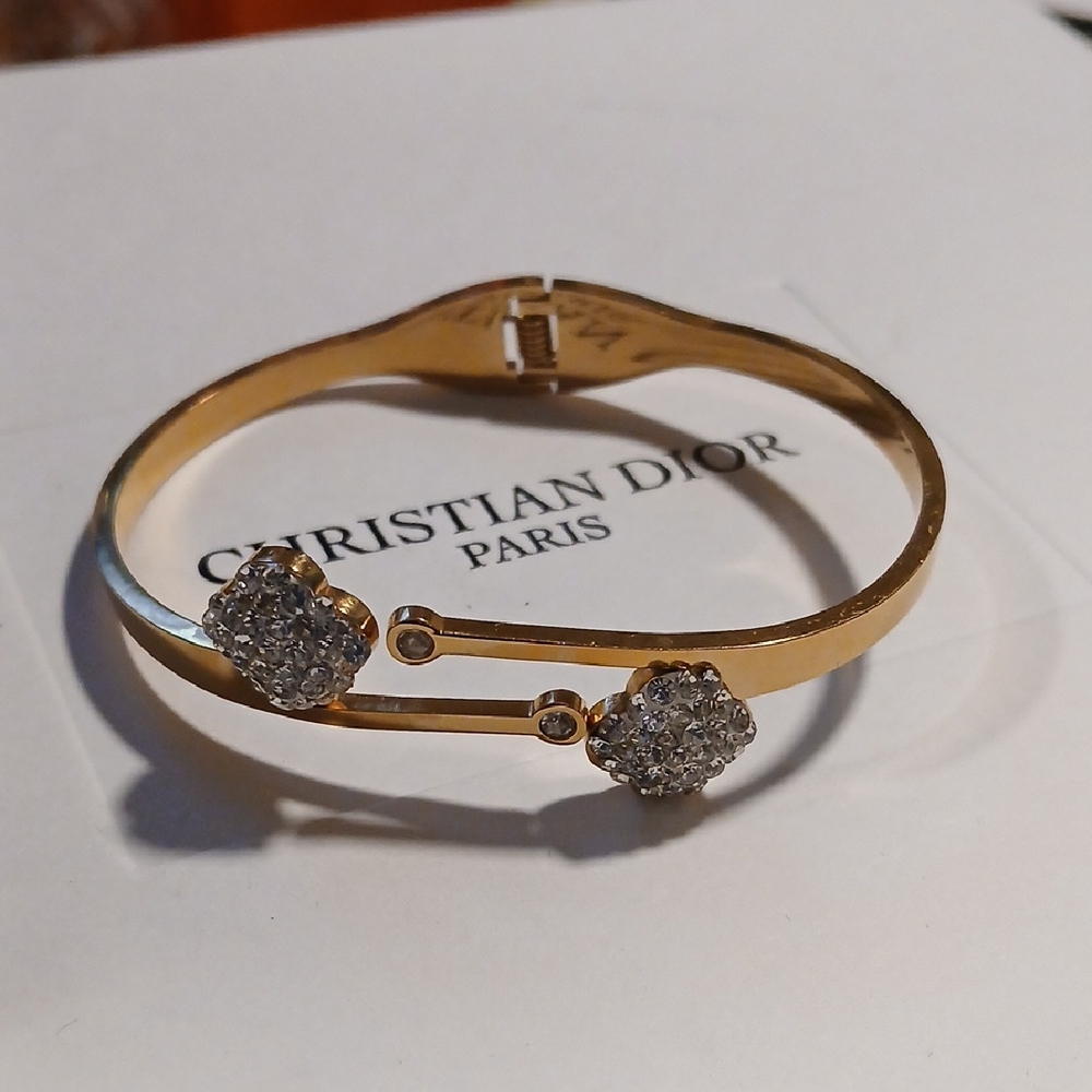 Gold Bangle Bracelet with Silver Accents
